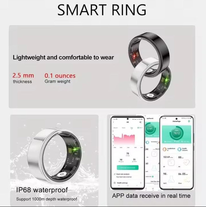 Smart Ring, Sleep Tracking, Motion Monitoring, Compatible with iPhone and Android, Smart Gift, Suitable for Women and Men
